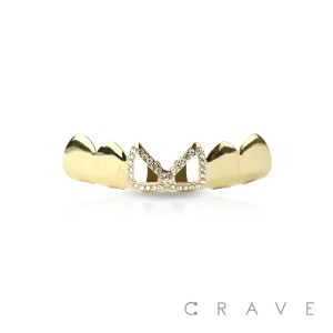 GOLD PLATED 6 TEETH MOUTH TOP HIP HOP BLING GRILLZ